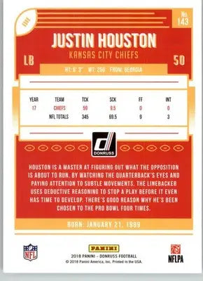 Justin Houston - 2018 Donruss - #143 - Football - Football Card Single
