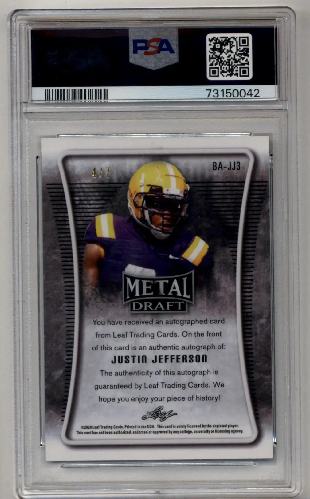 Justin Jefferson 2020 Leaf Metal Draft Black Wave 4/7 PSA 10 Gem Mint - Football Card Single
