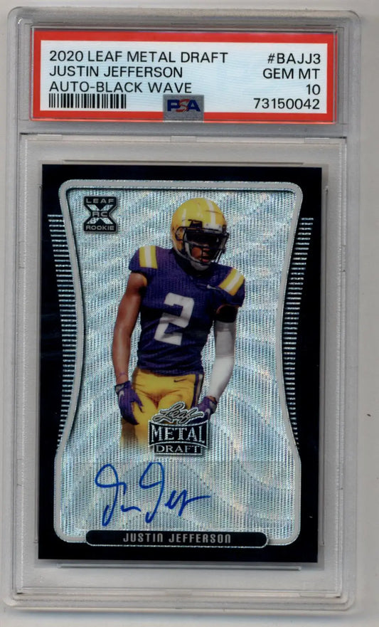 Justin Jefferson 2020 Leaf Metal Draft Black Wave 4/7 PSA 10 Gem Mint - Football Card Single