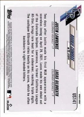Justin Lawrence / Lucas Gilbreath RCOM Rookie 2021 Topps Update #US141 Rockies - Baseball Card Single