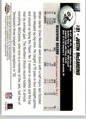Justin McCareins - 2004 Topps Chrome - #3 - Football - Football Card Single