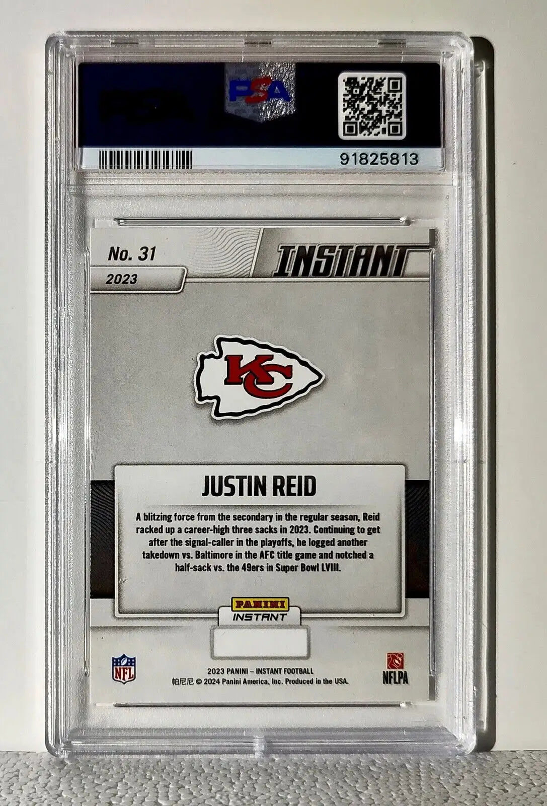 Justin Reid 2023 Panini NFL Superbowl Champions #31 Card PSA 9 Mint - Football Card Single