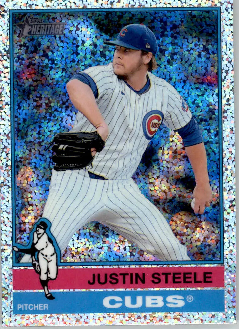 Justin Steele - 2025 Topps Heritage - #403 - Chrome Silver Sparkle Refractor - Baseball Card Single
