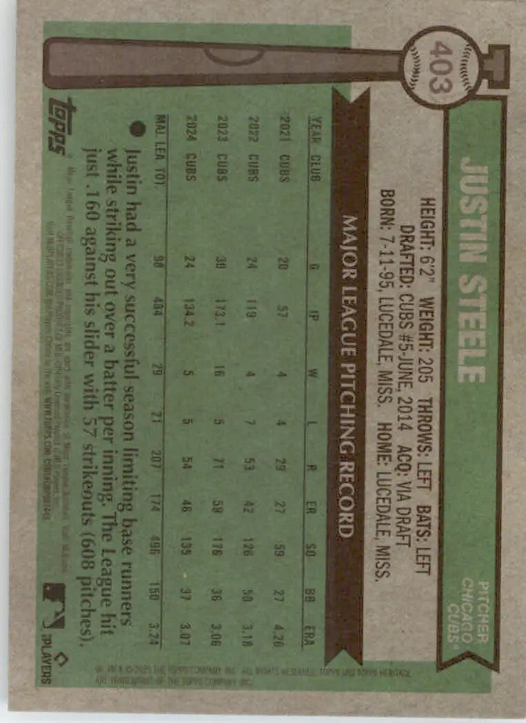 Justin Steele - 2025 Topps Heritage - #403 - Chrome Silver Sparkle Refractor - Baseball Card Single