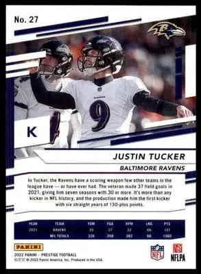 Justin Tucker 2022 Panini Prestige #27 Baltimore Ravens - Football Card Single