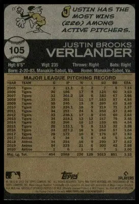Justin Verlander 2022 Topps Heritage #105 Houston Astros - Baseball Card Single