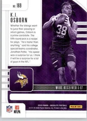 K.J. Osborn - 2020 Panini Absolute - #169 - Retail RC Football - Football Card Single