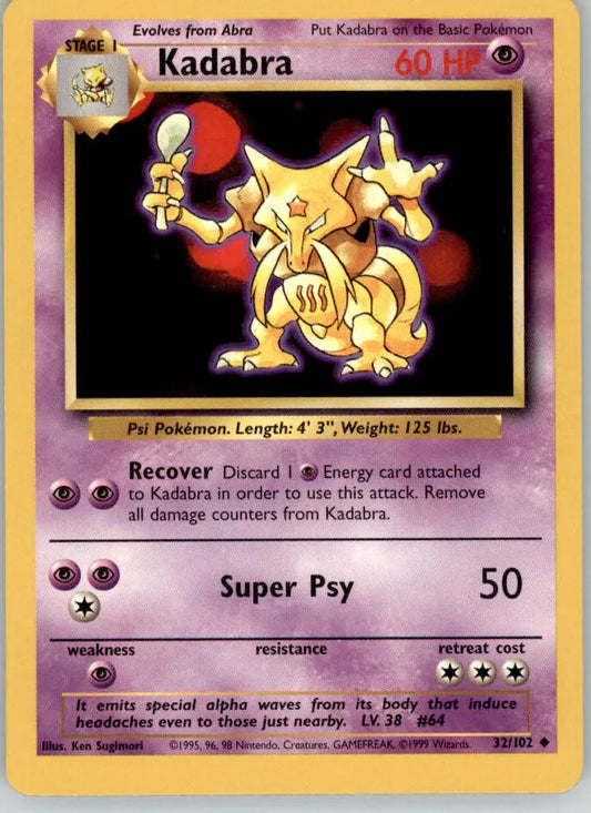 Kadabra - Base Set Unlimited - 32/102 - MP Pokemon - Pokémon Card Single