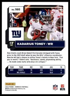 Kadarius Toney 2022 Donruss #160 New York Giants - Football Card Single