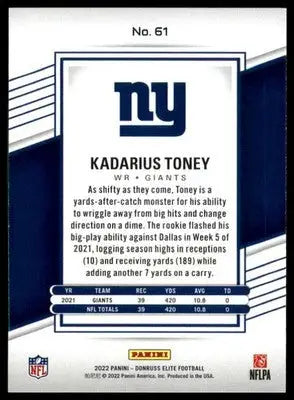 Kadarius Toney 2022 Donruss Elite #61 New York Giants - Football Card Single