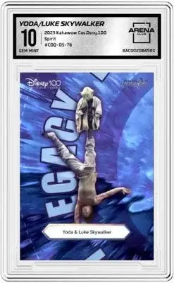 Graded trading card featuring Yoda and Luke Skywalker from Kakawow Cosmic Disney collection