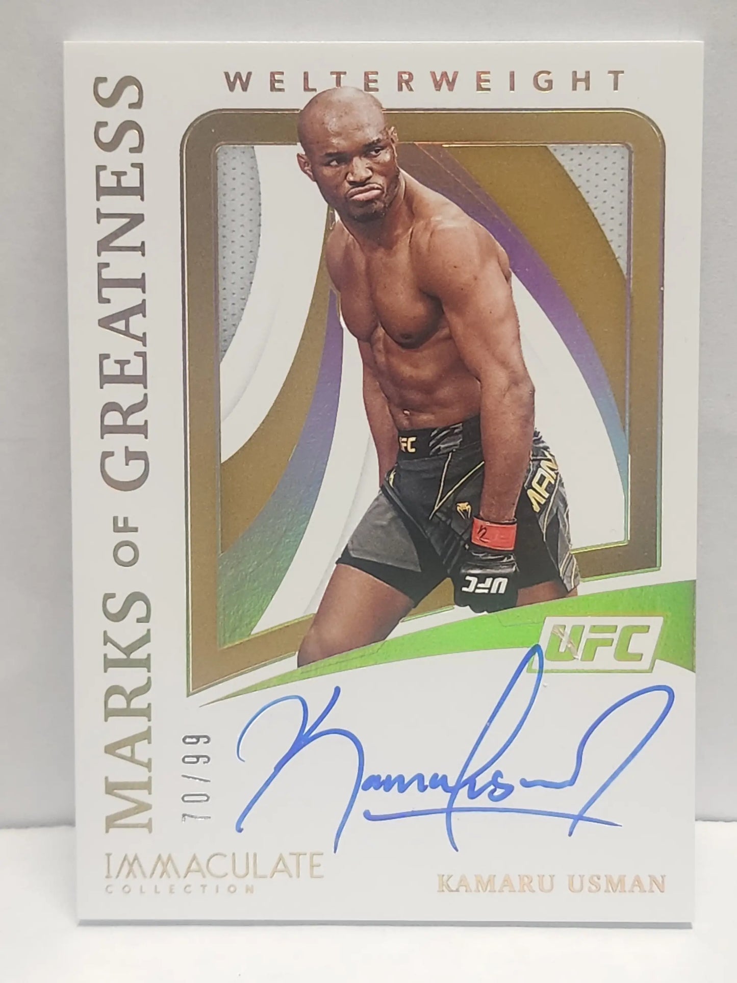Kamaru Usman 2021 Panini Immaculate Marks of Greatness Autograph #70/99 - UFC/MMA Card Single