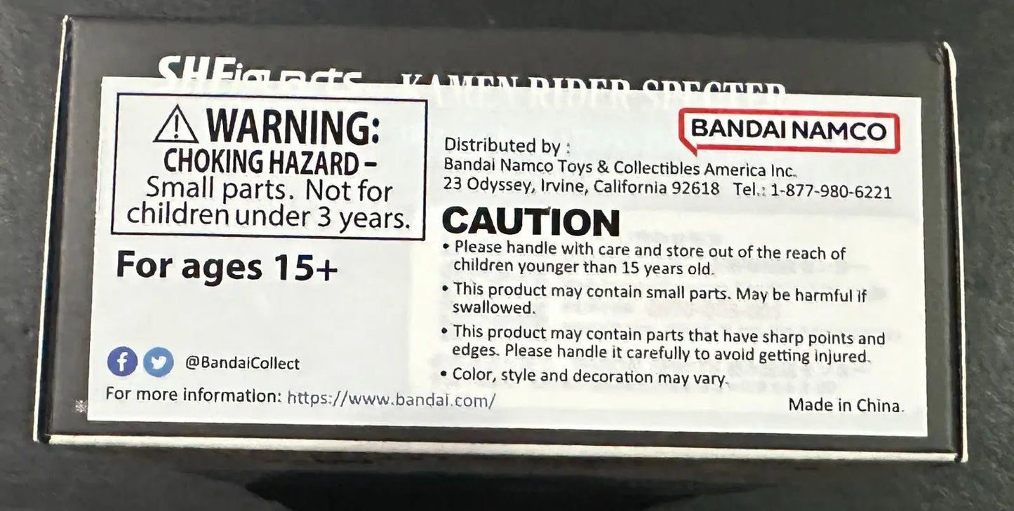 Toy packaging with safety warnings for Kamen Rider Ghost Specter S.H.Figuarts toy