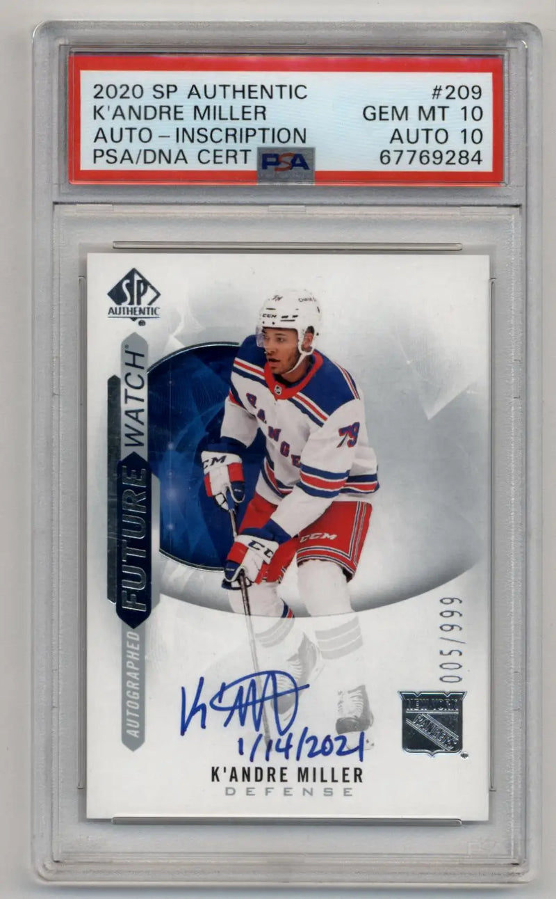 K’Andre Miller 2020-21 SP Authentic #209 Auto Inscription 005/999 PSA 10 Gem Mint Auto 10 - Hockey Card Single