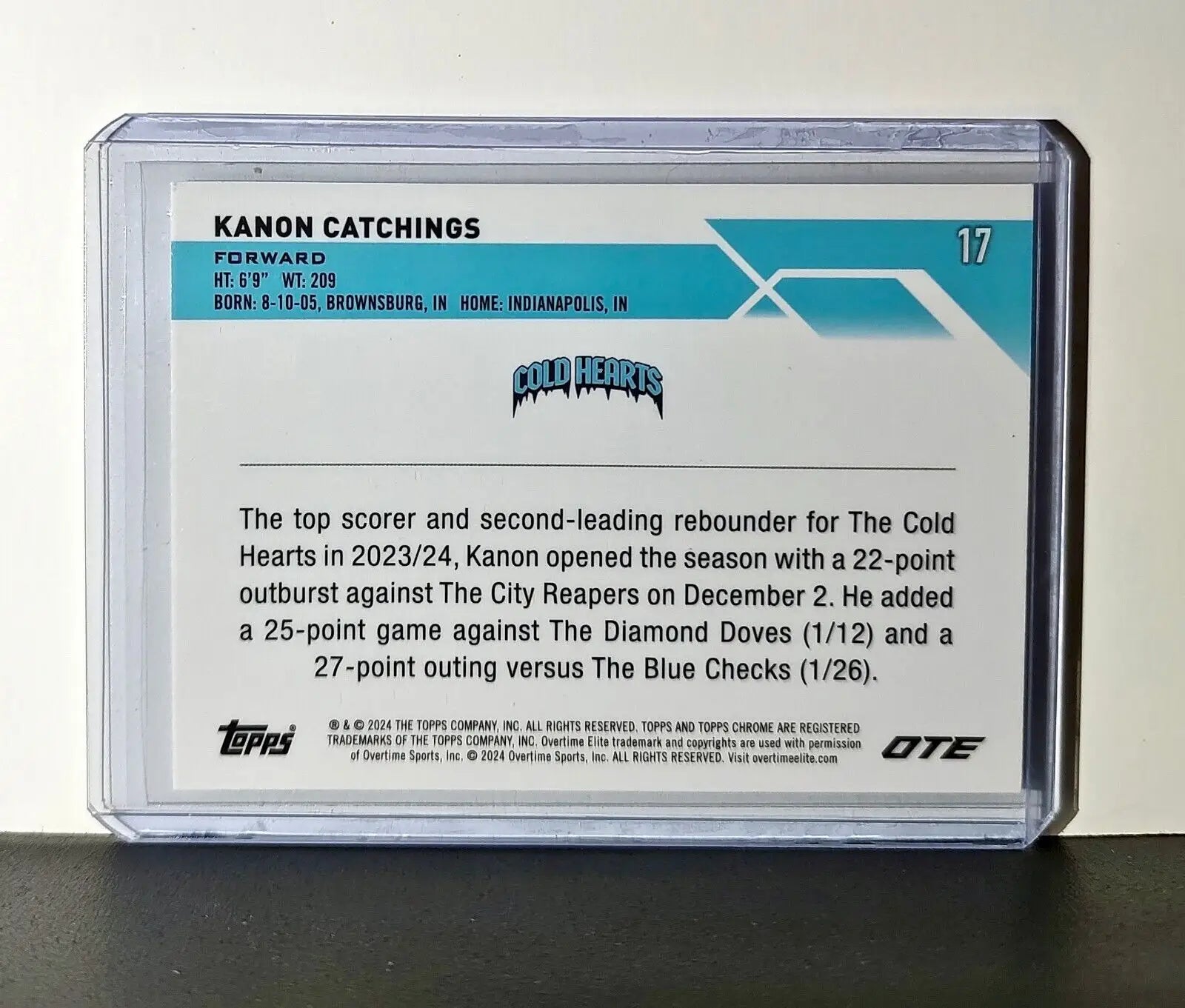 Kanon Catchings Rookie Card 2023-24 Topps Chrome Overtime #17 Cold Hearts - Basketball Card Single