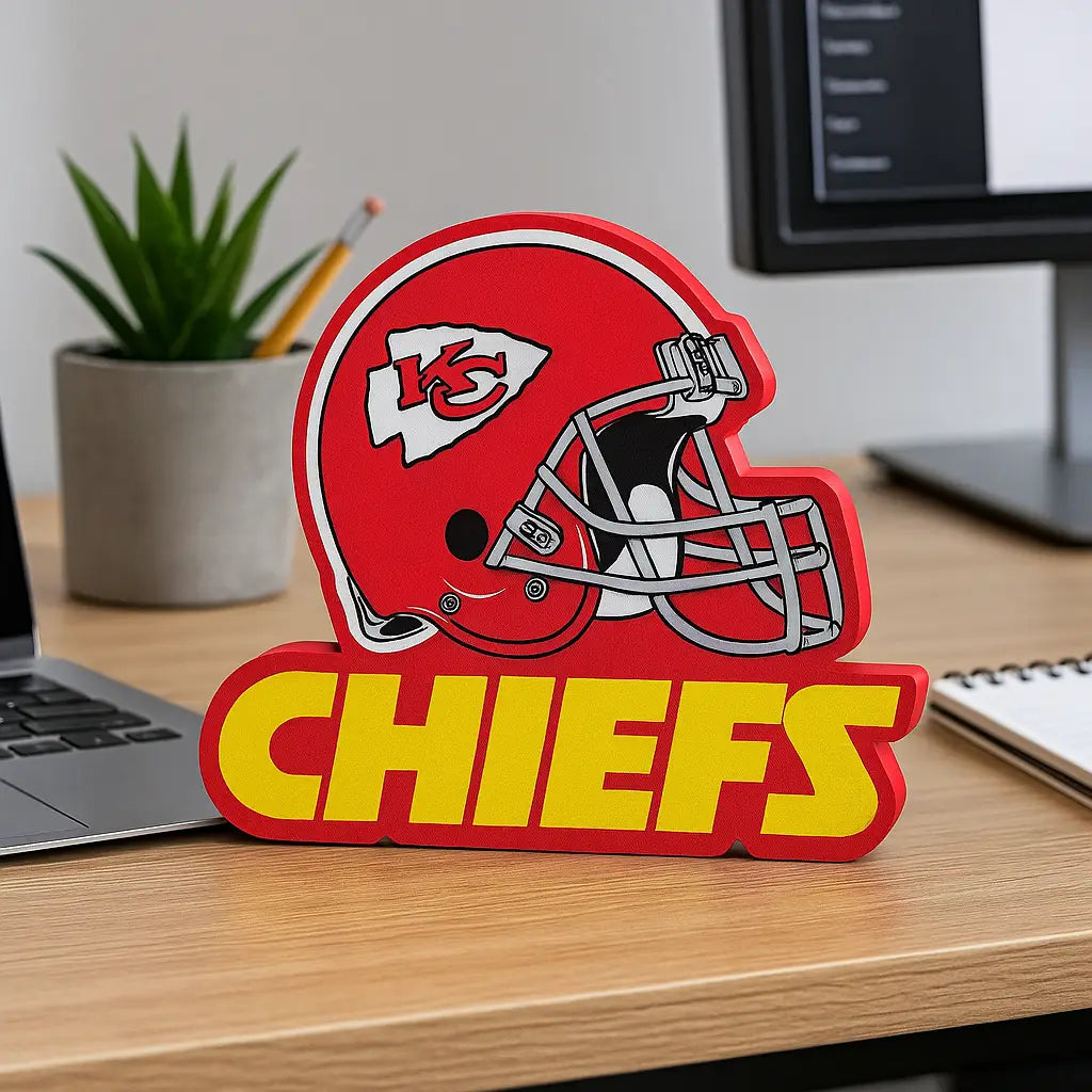 Red Kansas City Chiefs helmet sign for Kansas City fan wall decor and desk display