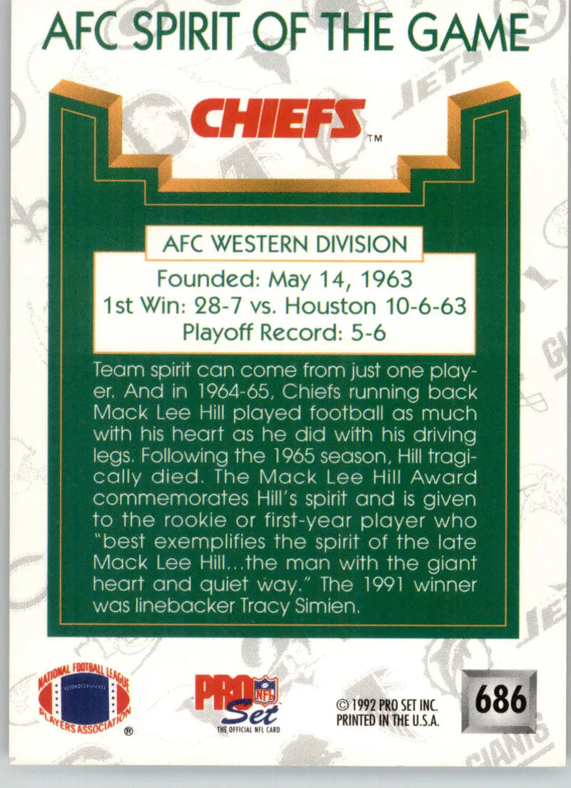 Kansas City Chiefs SOTG - 1992 Pro Set - #686 - Football - Football Card Single