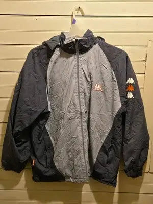 Kappa Large Jacket Men’s XL Hooded Windbreaker Lightweight Gray Navy Full Zip - Apparel