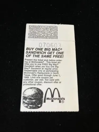 Vintage McDonald’s Big Mac coupon featured in Kareem Abdul Jabbar Hoop Magazine ticket stub
