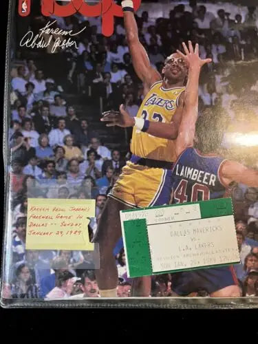 Kareem Abdul Jabbar Hoop Magazine cover featuring Dallas Mavericks Farewell Tour ticket stub