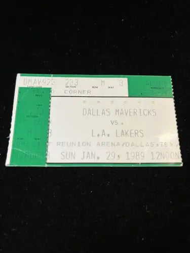 Dallas Mavericks vs L.A. Lakers ticket stub from Kareem Abdul Jabbar Hoop Magazine 1988-89