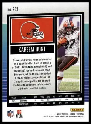 Kareem Hunt 2022 Score #205 Cleveland Browns - Football Card Single