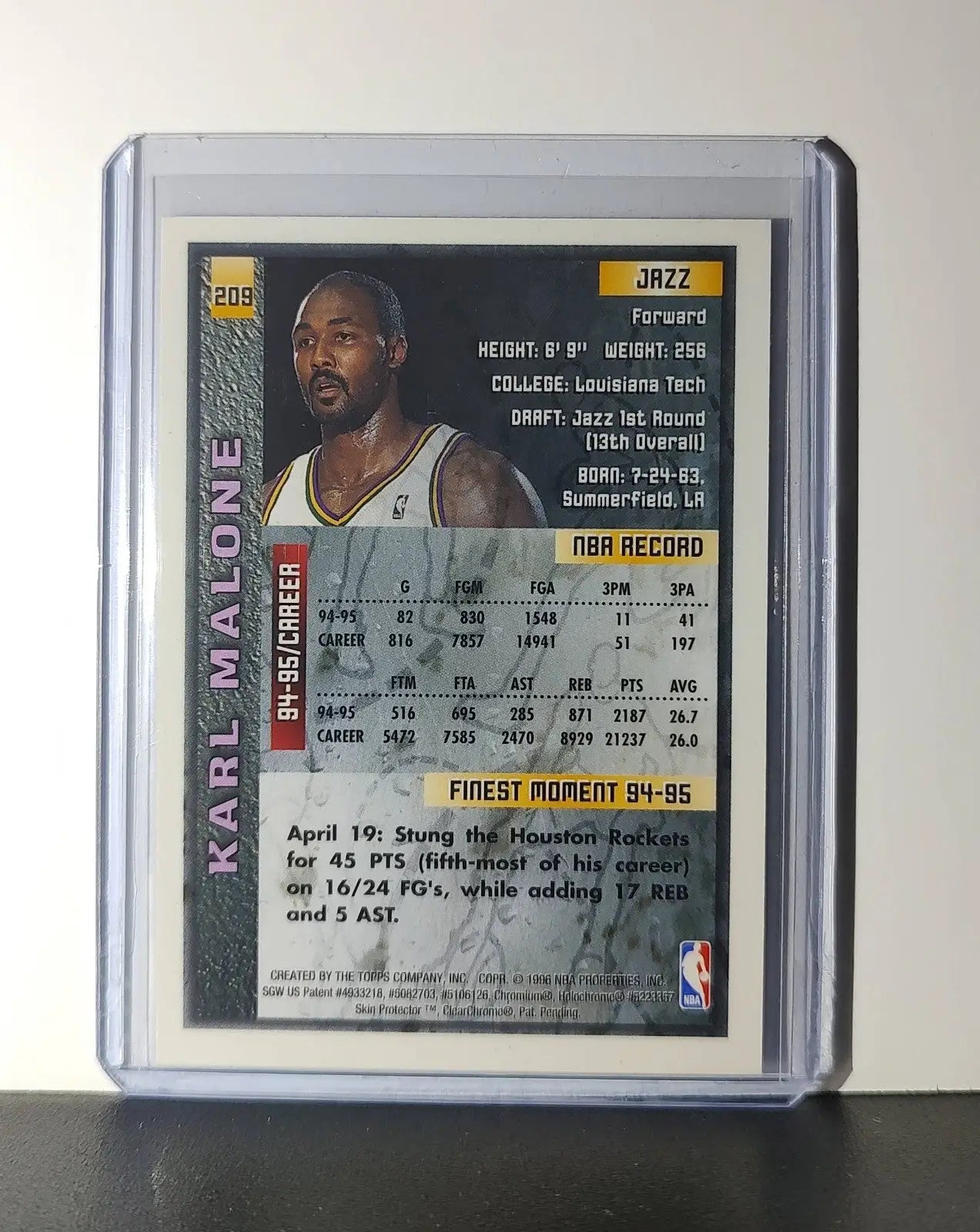 Karl Malone 1995-96 Topps Finest NBA #209 Card Utah Jazz