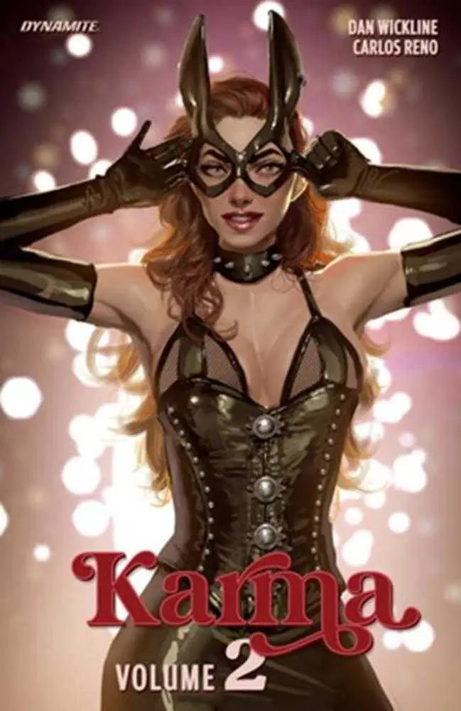 Comic book cover featuring a woman in black fetish-style outfit with bunny ears for Karma Hardcover Volume 02