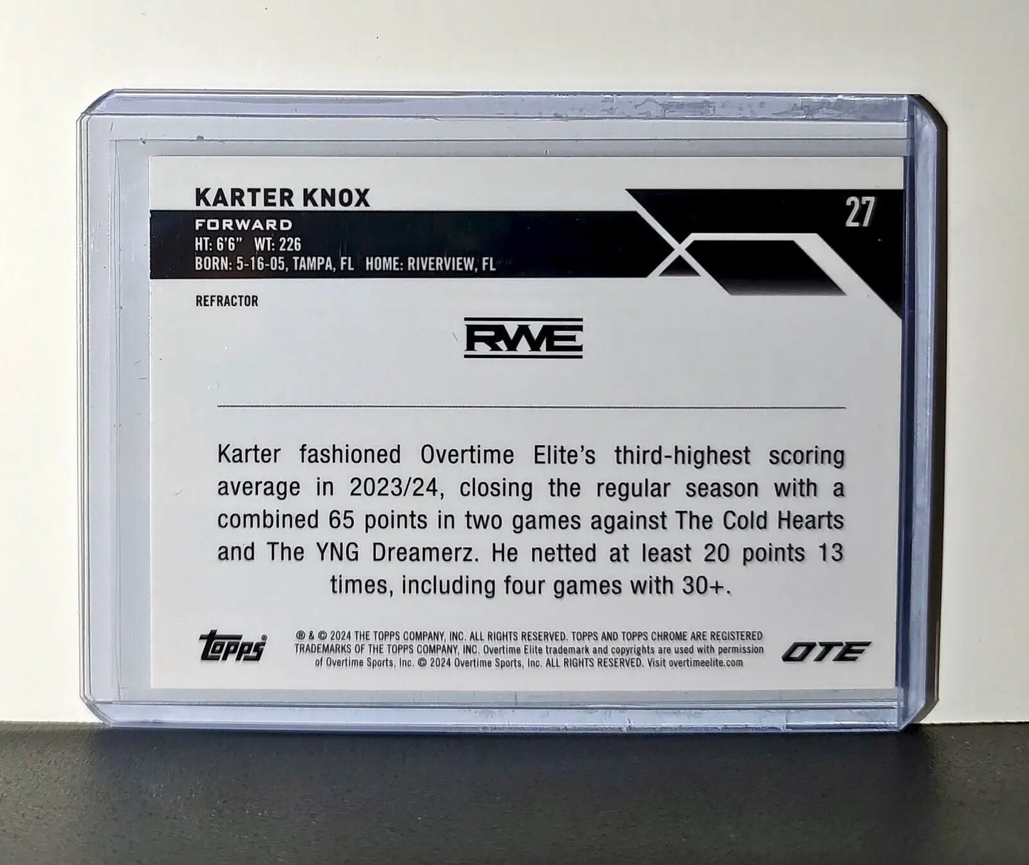 Karter Knox Rookie Card Refractor 2023-24 Topps Chrome Overtime #27 RWE