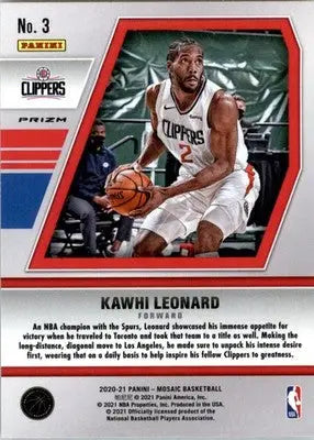 Kawhi Leonard - 2020-21 Panini Mosaic - #3 - Will to Win Mosaic Green Basketball - Basketball Card Single