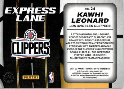 Kawhi Leonard - 2021-22 Donruss Optic - #24 - Express Lane Basketball - Basketball Card Single