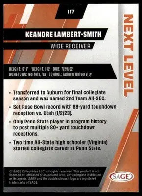 KeAndre Lambert-Smith 2025 SAGE HIT #117 Auburn Tigers - Football Card Single
