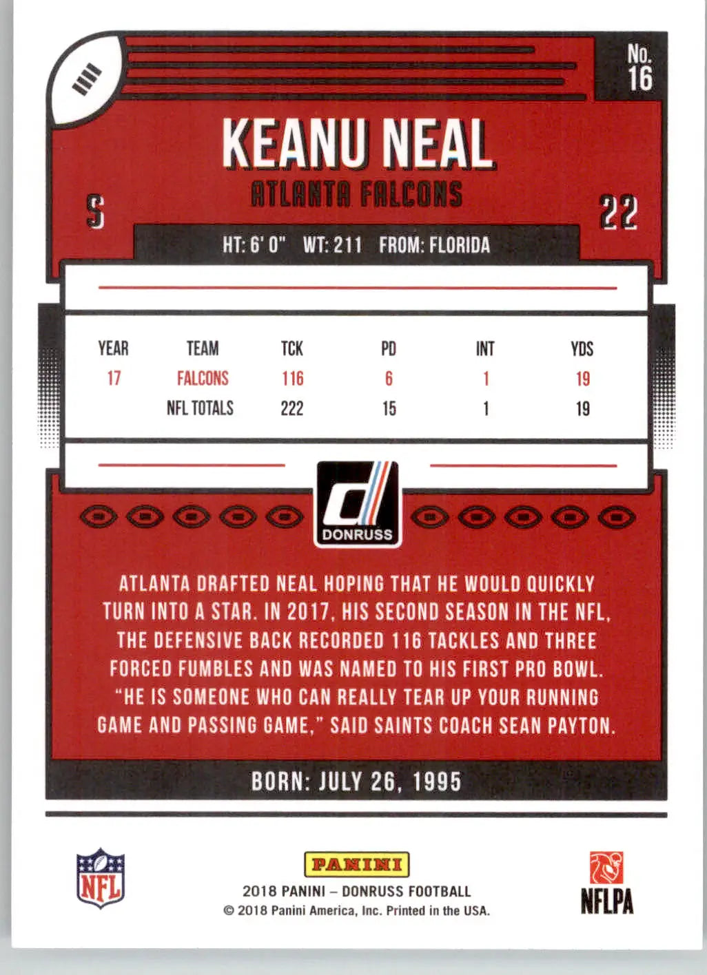 Keanu Neal - 2018 Donruss - #16 - Football