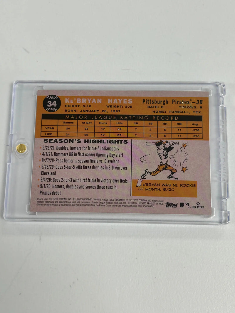 Ke’Bryan Hayes 2021 Topps 70 Years of Baseball Red trading card in protective case
