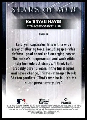 Ke’Bryan Hayes 2022 Topps Stars of MLB #SMLB-16 Pittsburgh Pirates - Baseball Card Single