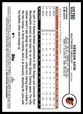 Keegan Akin 2024 Topps Update #US280 Baltimore Orioles - Baseball Card Single