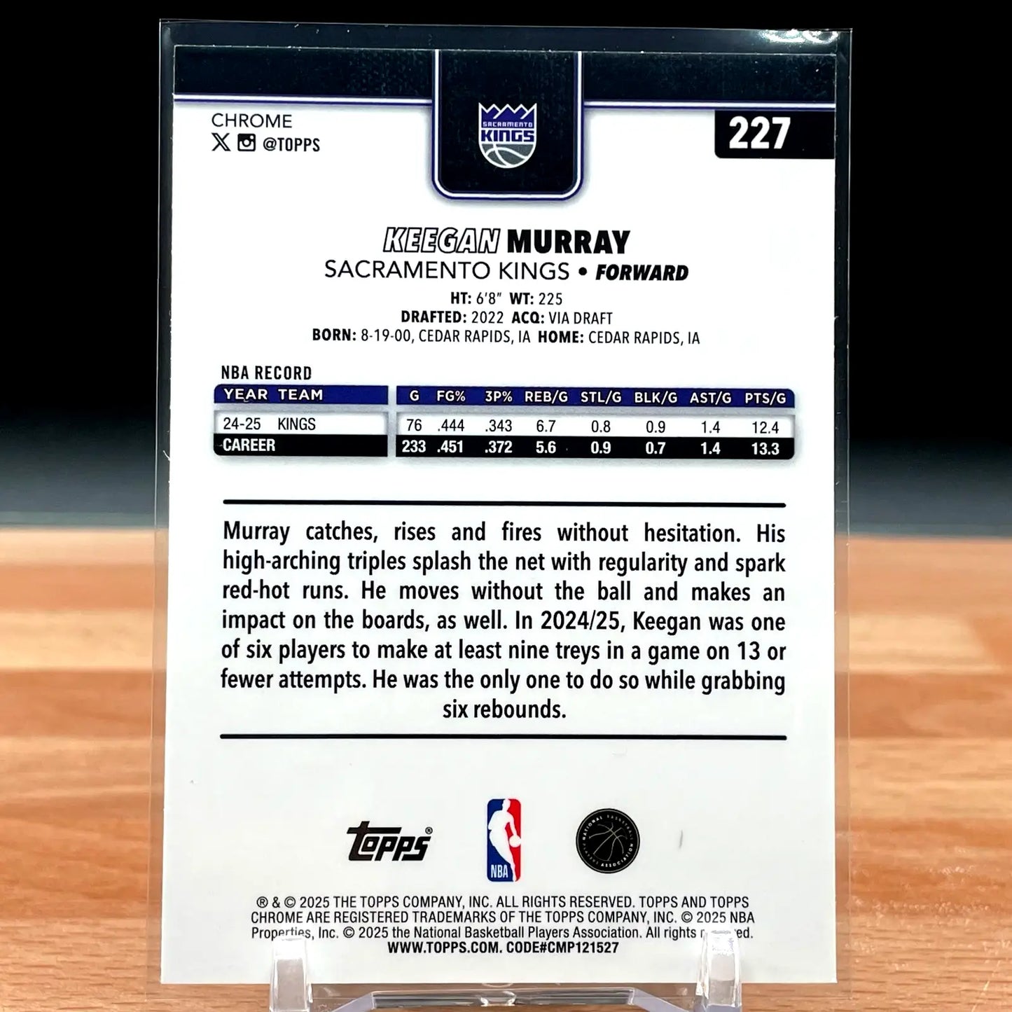 Keegan Murray 2025-26 Topps Chrome Basketball Green /99 #227 SAC Kings CG16 - Basketball Card Single