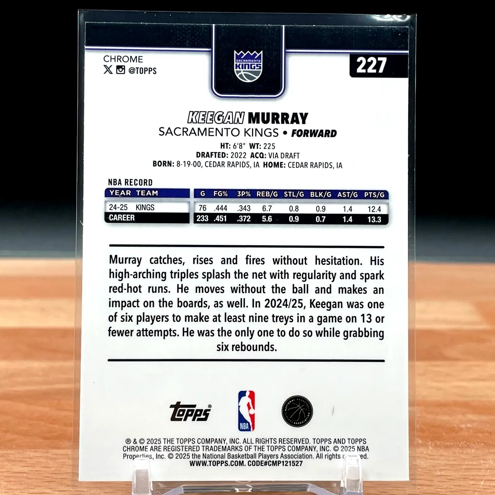 Keegan Murray 2025-26 Topps Chrome Basketball Green /99 #227 SAC Kings CG16 - Basketball Card Single