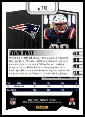 Keion White Rookie 2023 Panini Absolute Retail #170 New England Patriots - Football Card Single