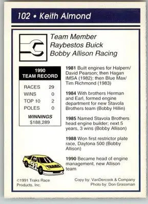 Keith Almond - 1991 Traks - #102 - RC Racing - Racing Card Single