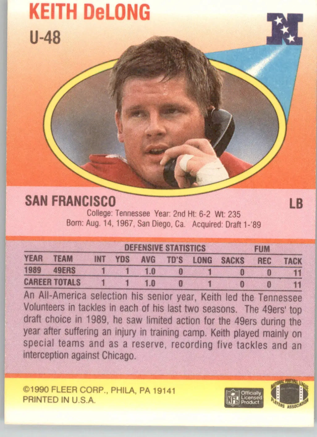 Keith DeLong - 1990 Fleer Update - #U-48 - Football