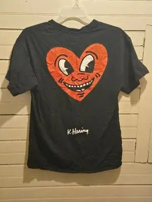 Keith Haring T-Shirt Mens L Black Heart Graphic Short Sleeve Cotton Back Print - Apparel