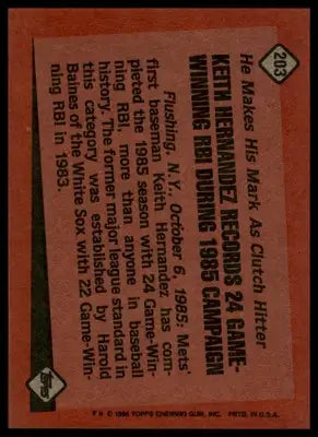 Keith Hernandez 1986 Topps #203 New York Mets
