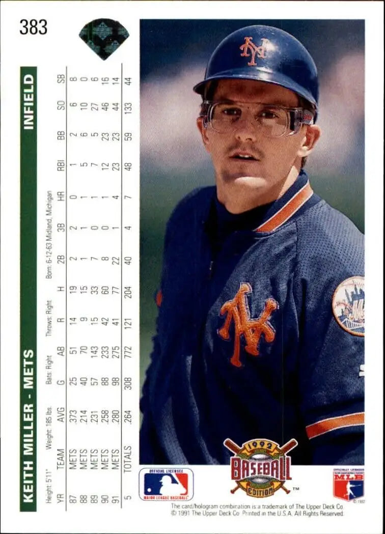 Keith Miller 1992 Upper Deck MLB #383 Baseball Card New York Mets - Baseball Card Single