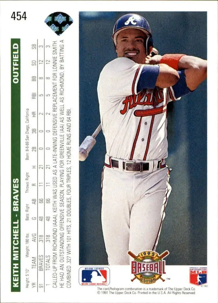 Keith Mitchell 1992 Upper Deck MLB #454 Baseball Card Atlanta Braves