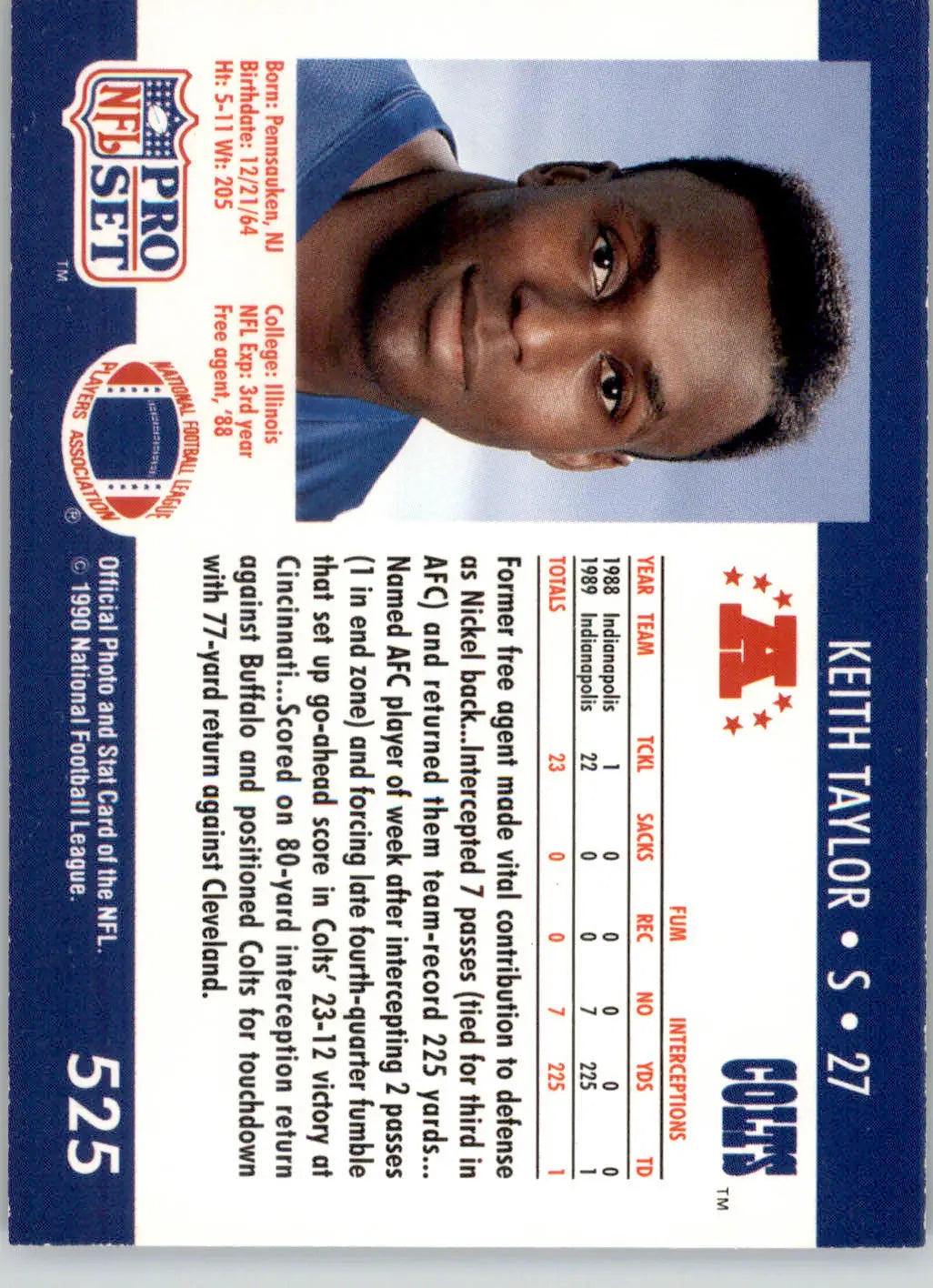Keith Taylor - 1990 Pro Set - #525 - RC Football - Football Card Single