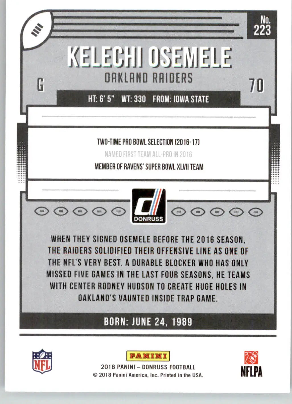 Kelechi Osemele - 2018 Donruss - #223 - Football - Football Card Single