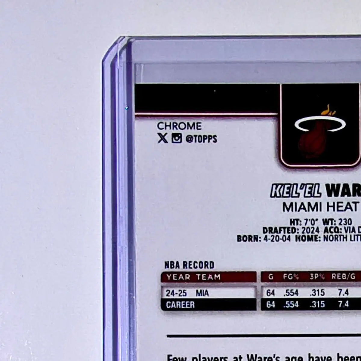 Kel’el Ware 2025-26 NBA Topps Chrome Update #112 Basketball Card Miami Heat - Basketball Card Single