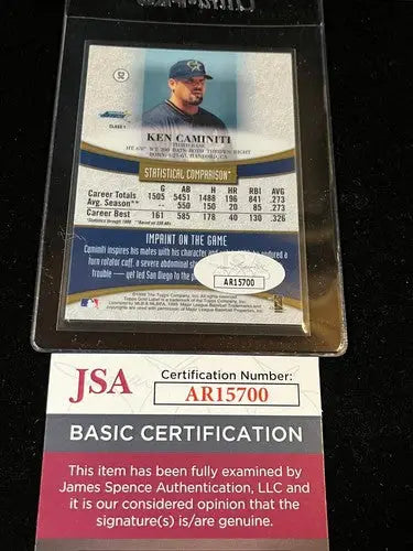 Ken Caminiti 1999 Topps Gold Label Auto #52 Signed Baseball Card JSA Class 1 - Baseball Card Single