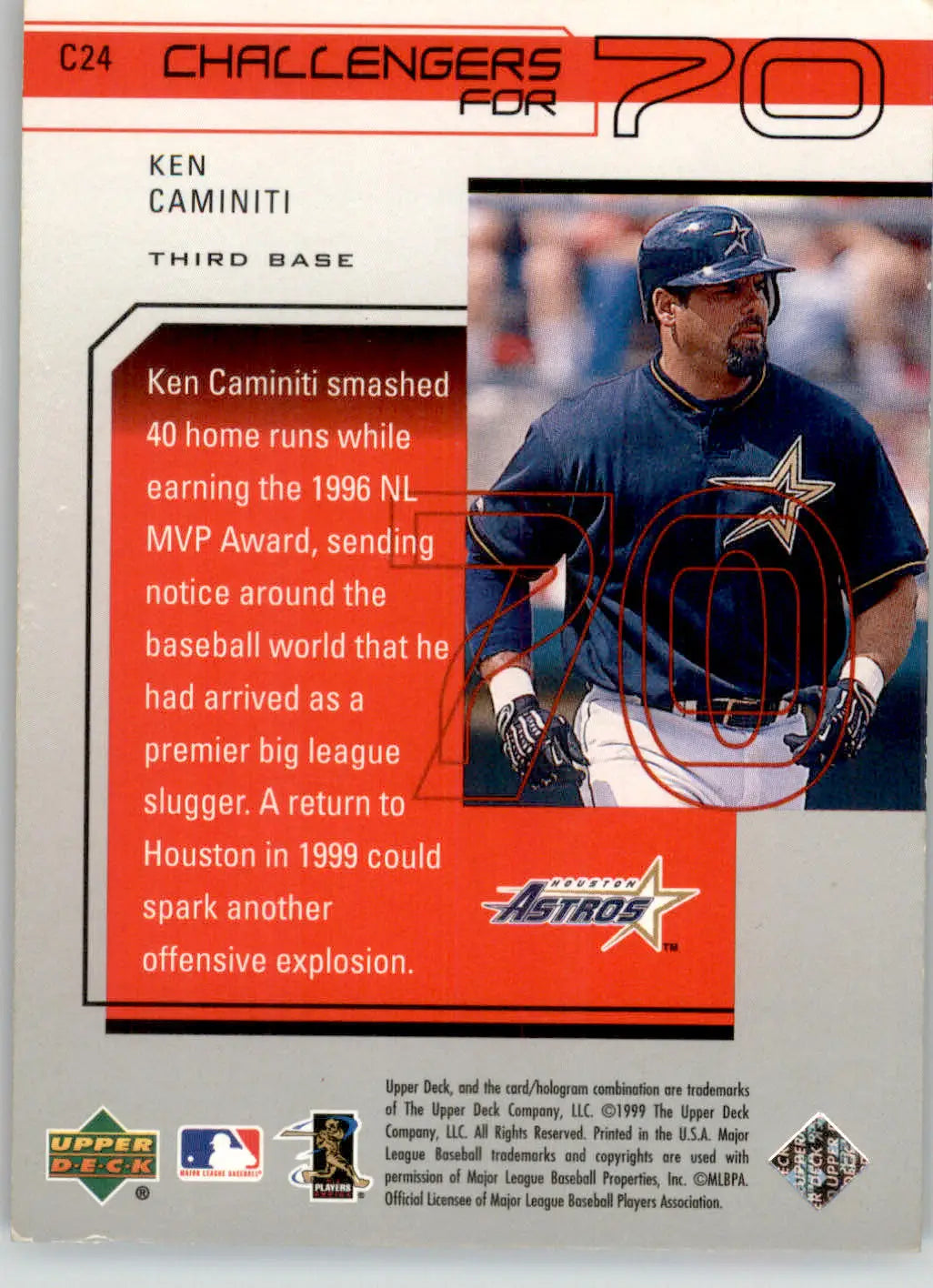Ken Caminiti - 1999 Upper Deck Challengers for 70 - #C24 - Baseball - Baseball Card Single